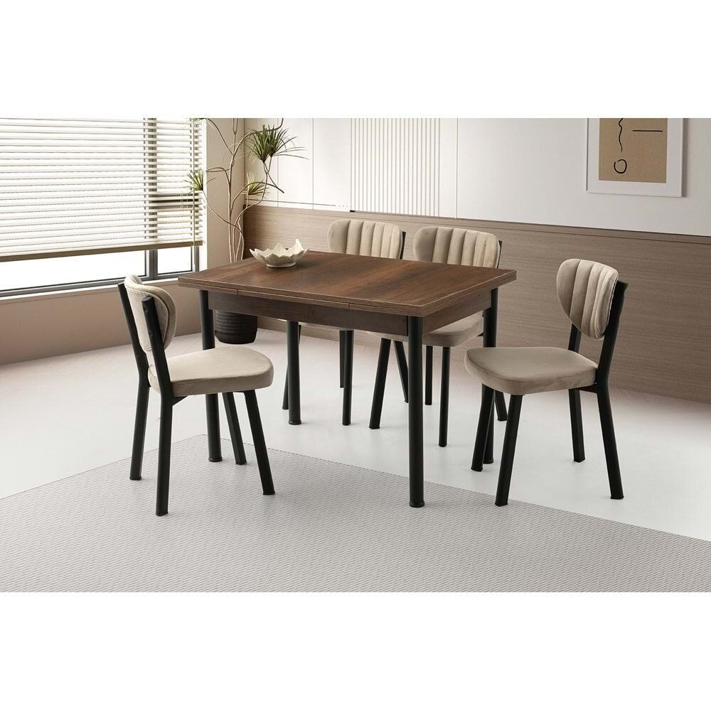 Mobilgen Barok Ceviz 4 Adet Esinti Sandalye 110+60 Smart Açılabilir Masa Takımı