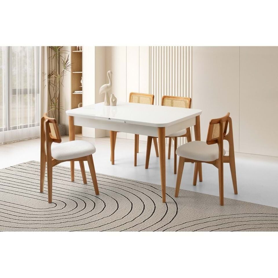 Mobilgen 4 Adet Kuzey Sandalye 130+37 Kelebek Tekno kenar HG Açılabilir Masa Takımı