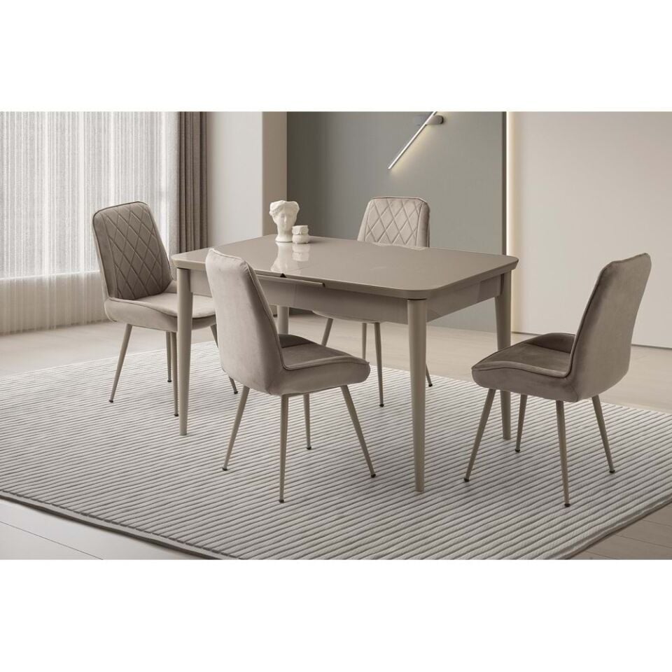 Mobilgen Cappicino 4 Adet Fulya Sandalye 130+37 Kelebek Tekno kenar HG Açılabilir Masa Takımı