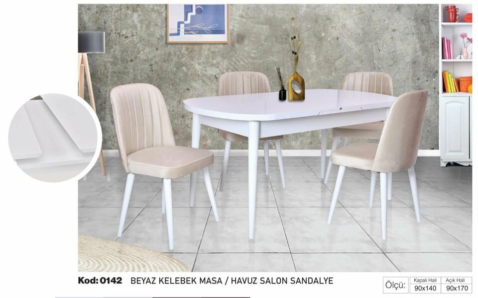 Beyaz Kelebek Masa Pudra Havuz Salon Sandalye