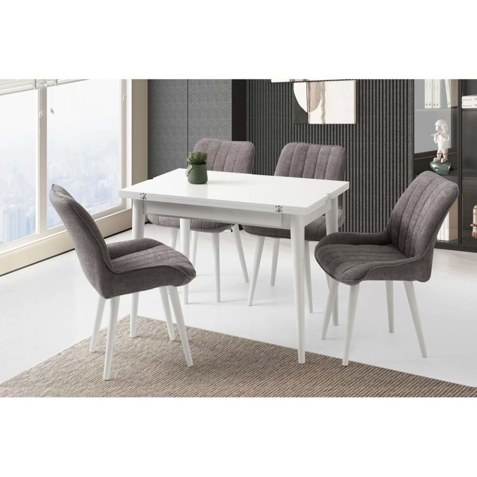 Mobilgen Beyaz 4 Adet Fulya Sandalye 65+65 Kıvılcım Açılabilir Masa Takımı