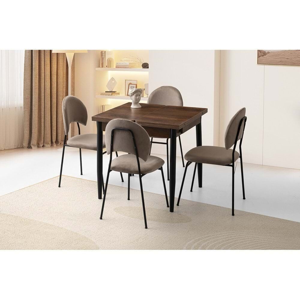 Mobilgen Barok Ceviz 4 Adet Suna Sandalye 80+80*75 Kıvılcım Açılabilir Masa Takımı