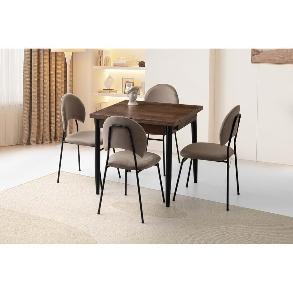 Mobilgen Barok Ceviz 4 Adet Suna Sandalye 80+80*75 Kıvılcım Açılabilir Masa Takımı