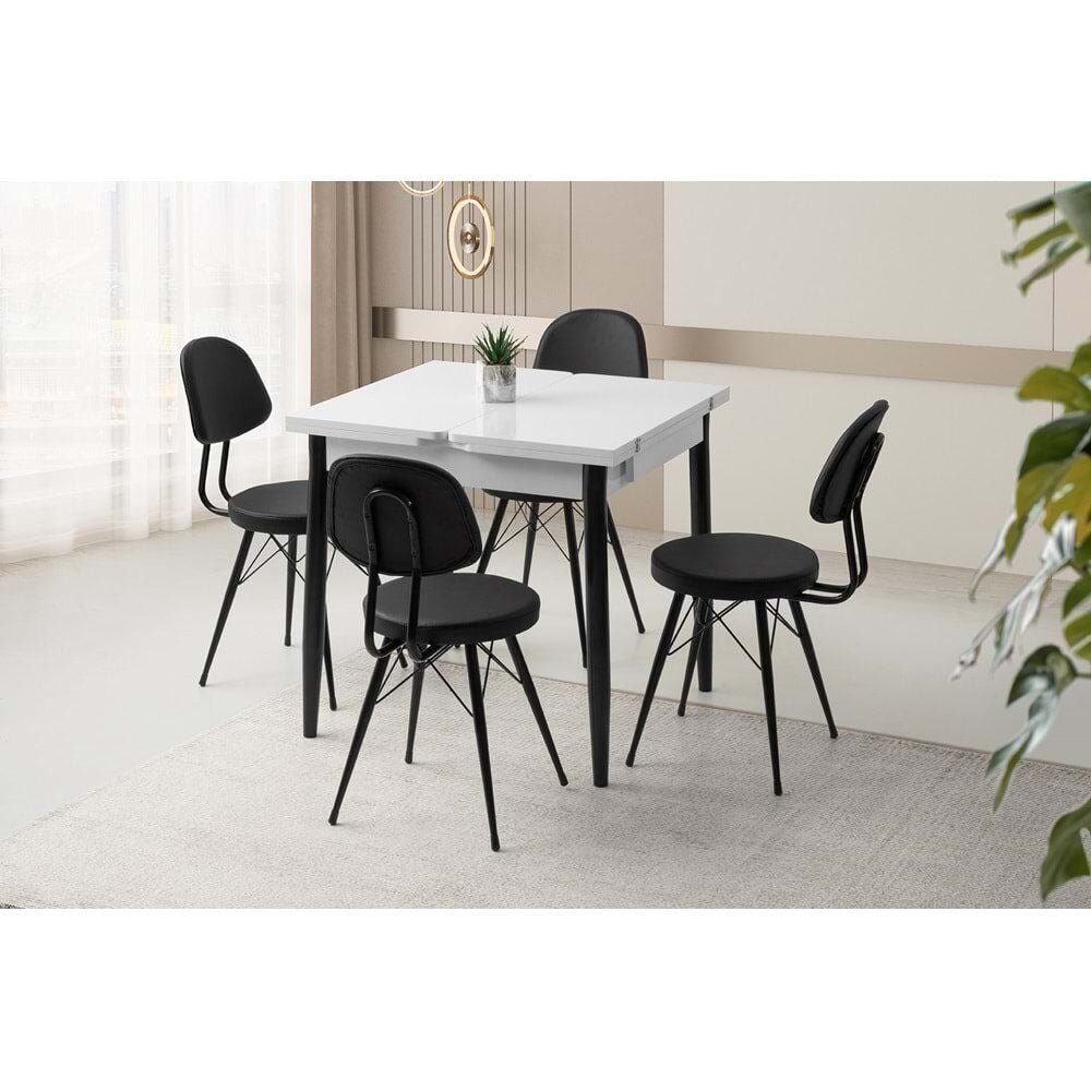 Mobilgen Beyaz 4 Adet Ece Sandalye 80+80*75 Kıvılcım Açılabilir Masa Takımı
