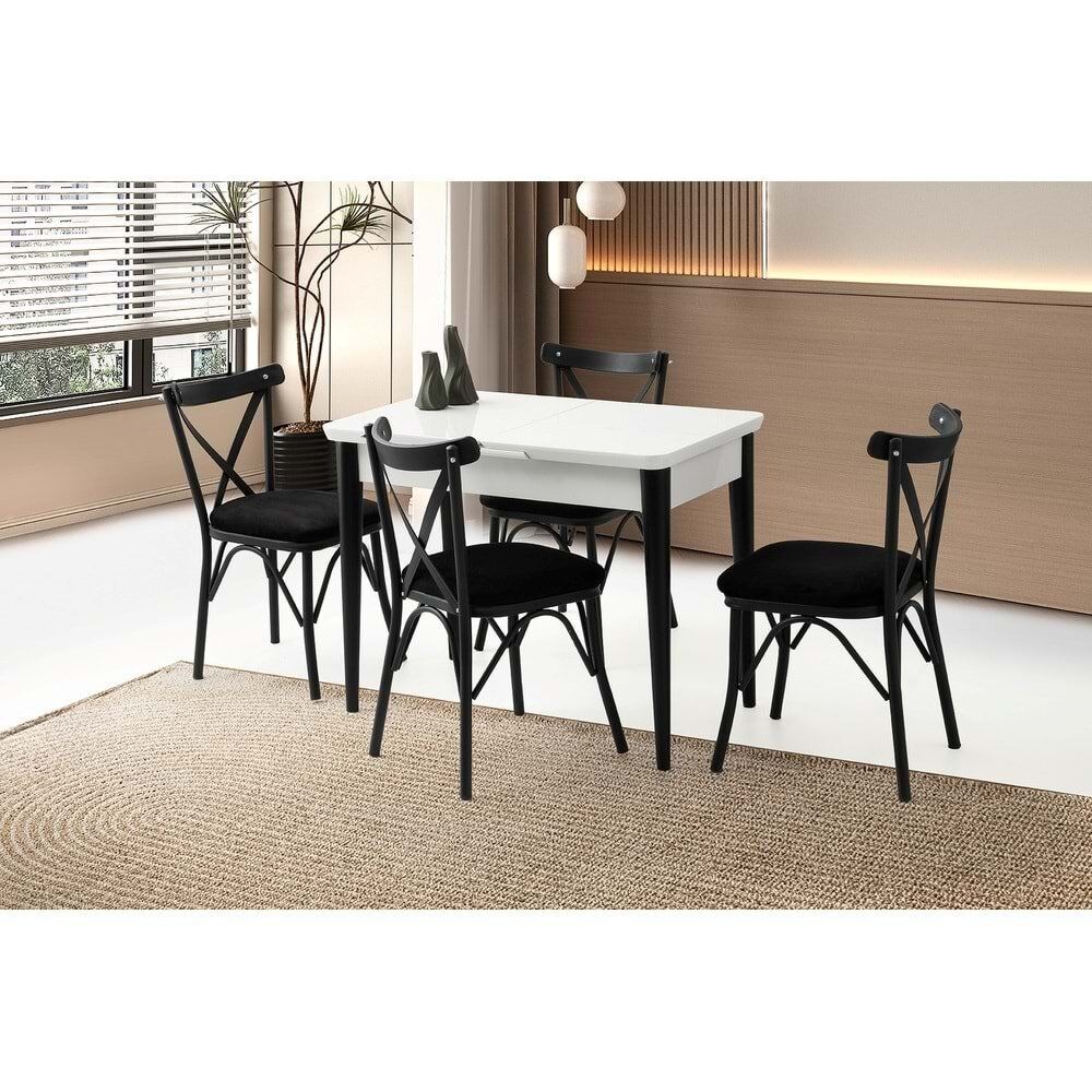 Mobilgen 4 Adet Çapraz Sandalye 100+25 Kelebek Tekno kenar HG Açılabilir Masa Takımı