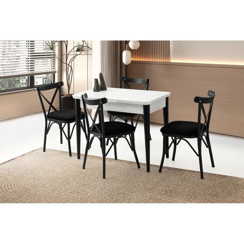 Mobilgen 4 Adet Çapraz Sandalye 100+25 Kelebek Tekno kenar HG Açılabilir Masa Takımı