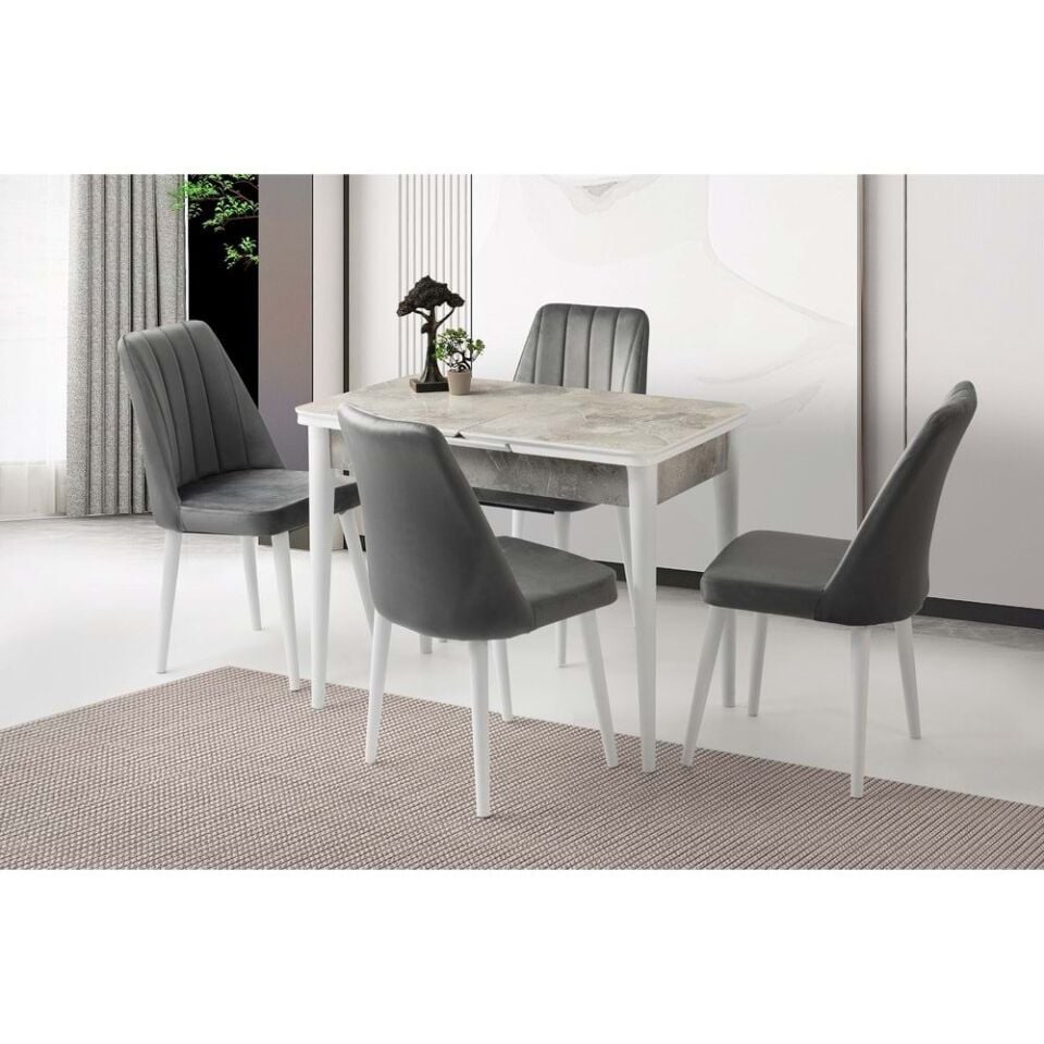 Mobilgen 4 Adet Sude Sandalye 100+25 Kelebek Tekno kenar HG Açılabilir Masa Takımı