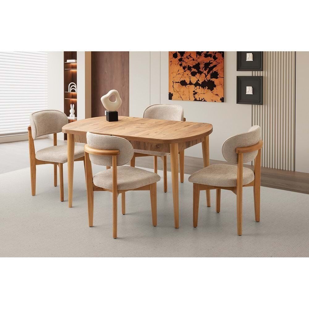 Mobilgen 4 Sandalye Nergis Sandalye 140+35 Kelebek Kaşıklık Açılabilir  Masa Takımı