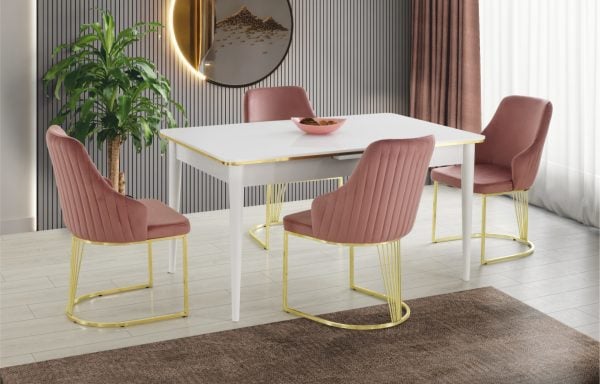 Maye Milano Masa Beyaz Gold Karen Sandalye Masa Takımı