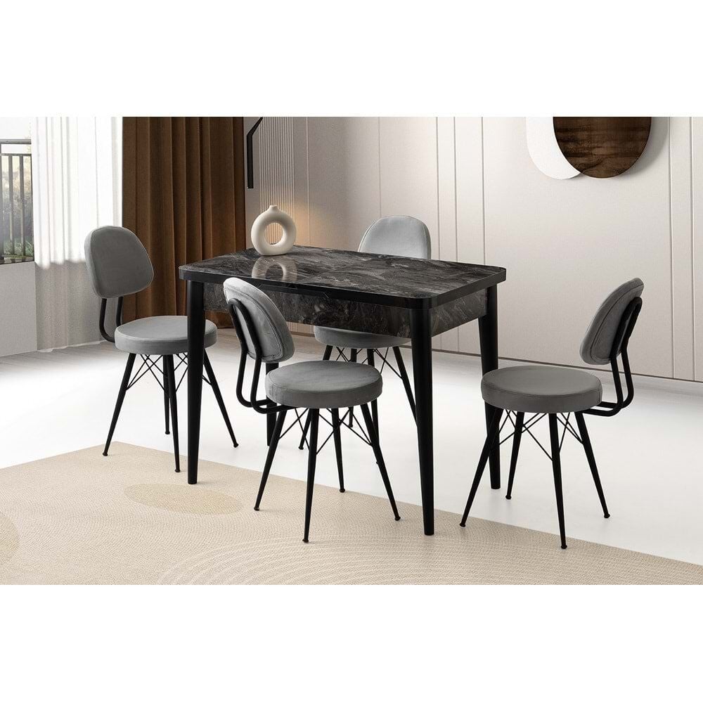 Mobilgen 4 Adet Ece Sandalye 100+25 Kelebek Milano Açılabilir Masa Takımı