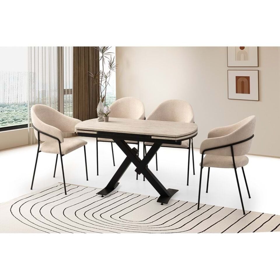 Mobilgen 4 Adet Evrim Sandalye 130+52 Still Açılabilir Masa Takımı