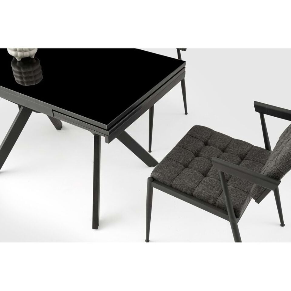 Mobilgen Siyah Cam 4 Adet Jumbo Sandalye 110+60 Petra Açılabilir Masa Takımı