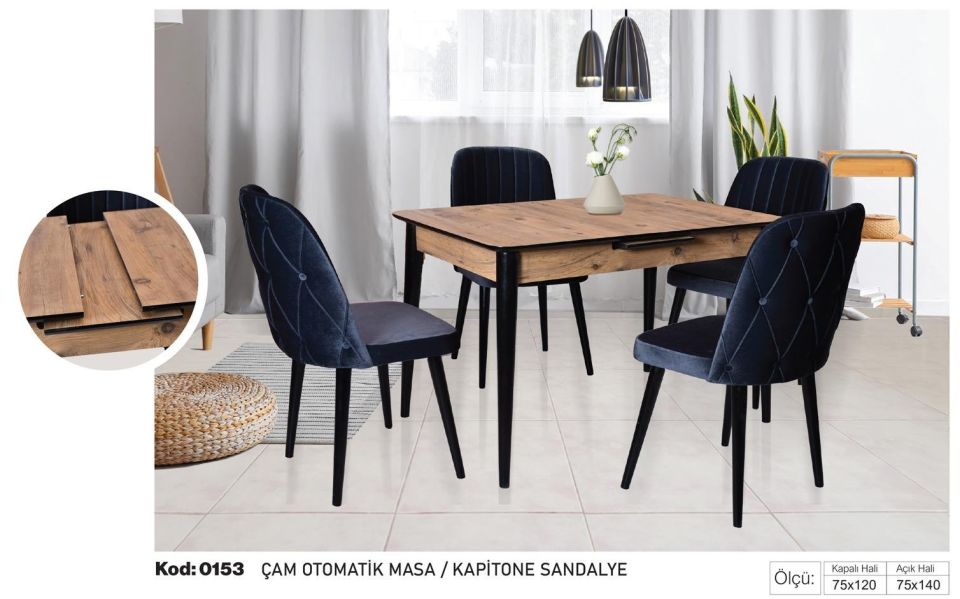 Çam Otomatik Masa Lacivert Kopitone Sandalye