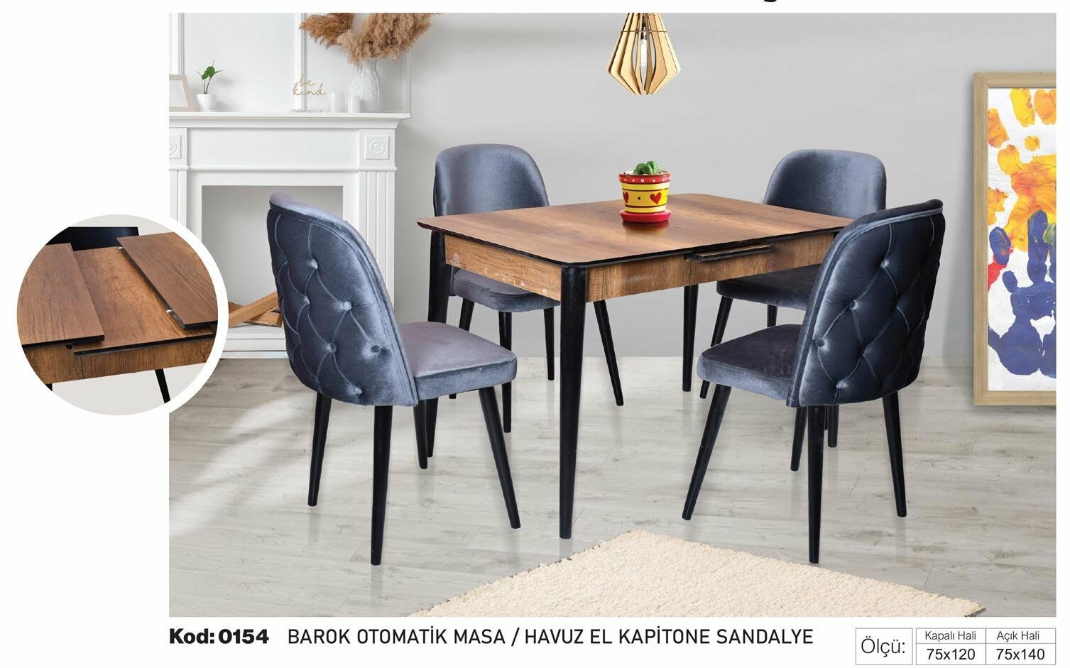 Barok Otomatik Masa Havuz El Kapitone Sandalye