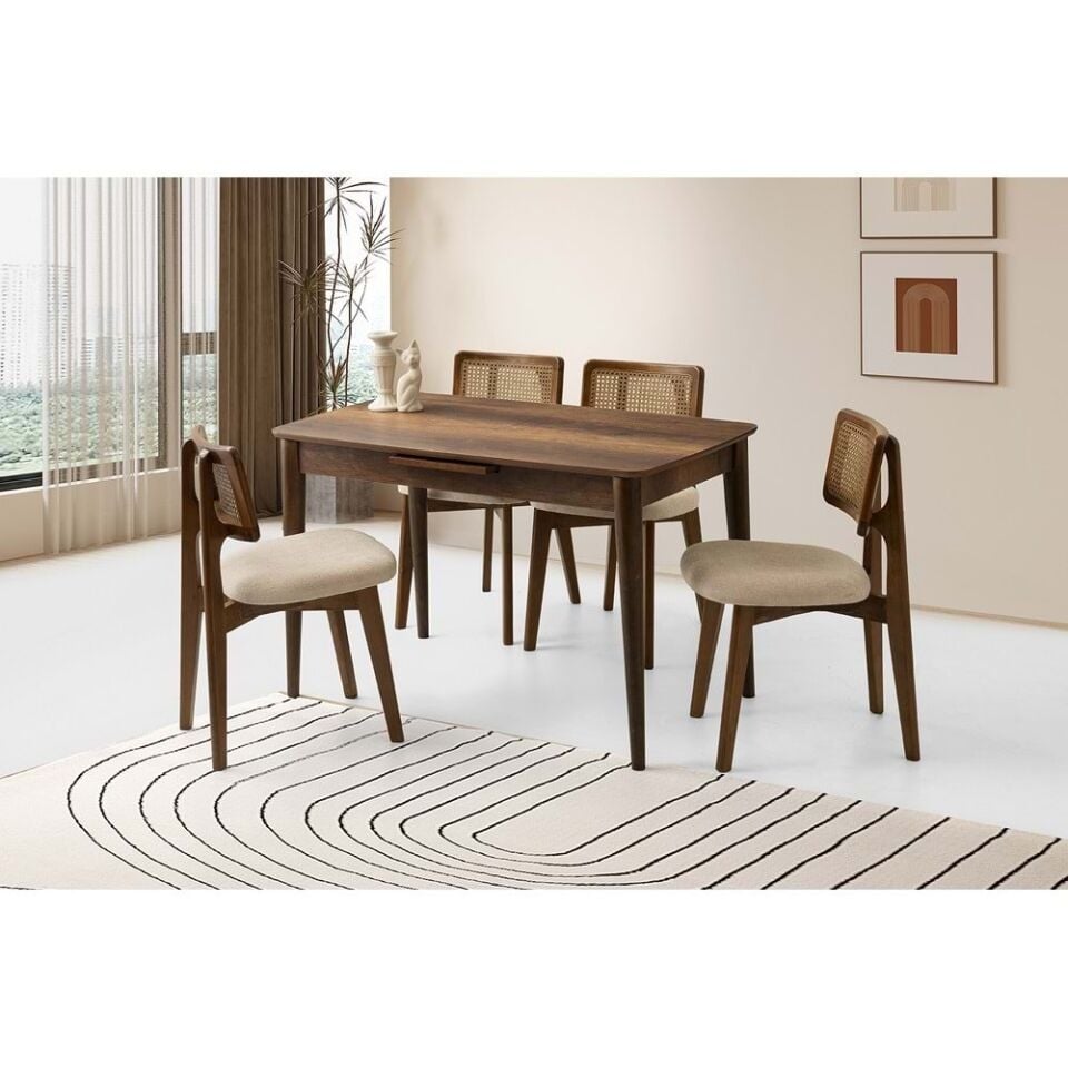 Mobilgen Barok Ceviz 4 Adet Kuzey Sandalye 120+30 Milano Açılabilir Masa Takımı