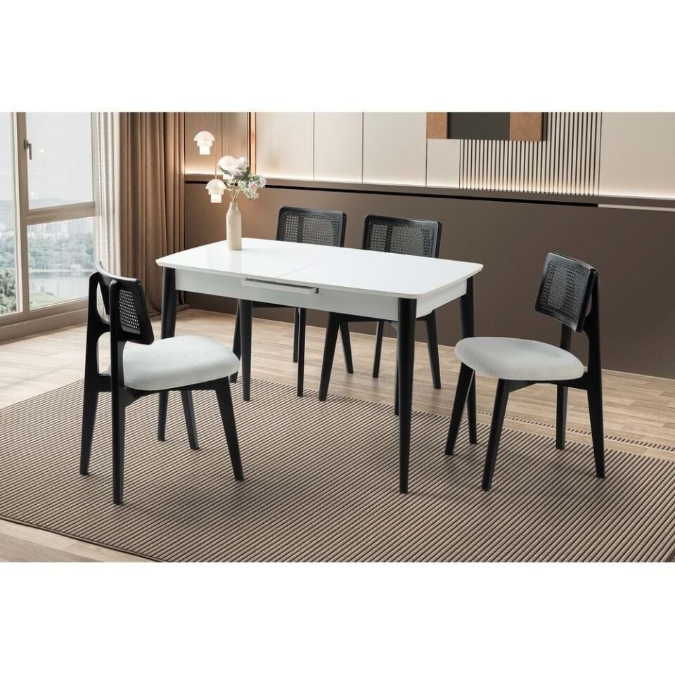 Mobilgen 4 Adet Kuzey Sandalye 120+30 Milano Açılabilir Masa Takımı