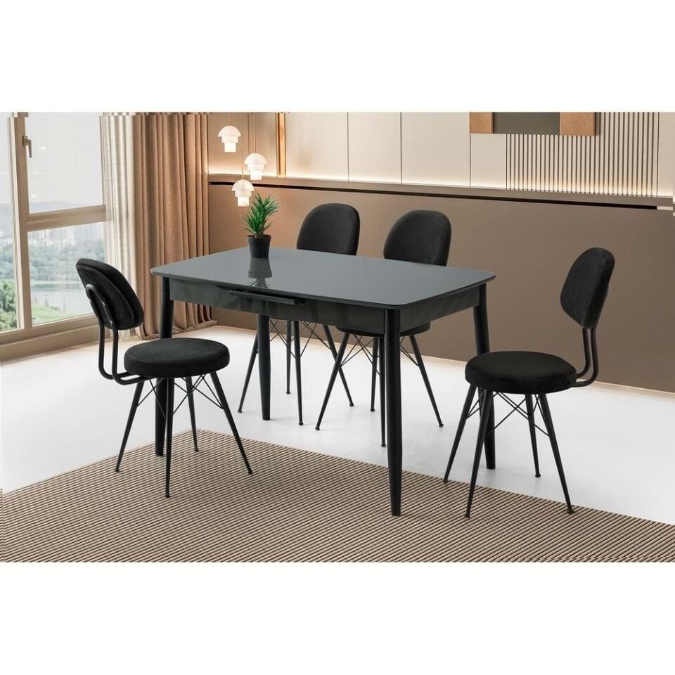 Koyu Gri Ece Sandalye 120+30 Milano Açılabilir Masa Takımı
