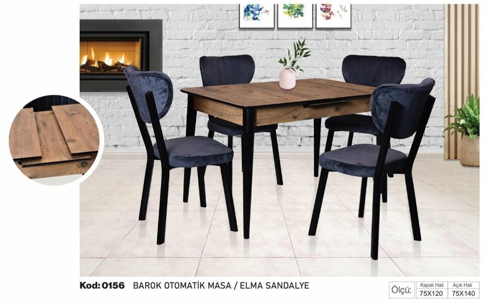 Barok Otomatik Masa Lacivert Elma Sandalye