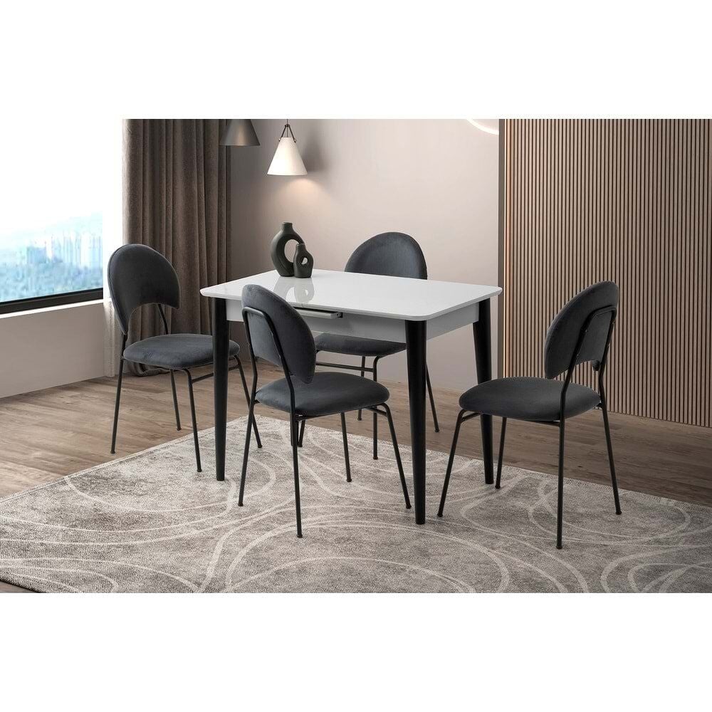 Mobilgen Açık Gri 4 Adet Suna Sandalye 100+25 Milano Açılabilir Masa Takımı