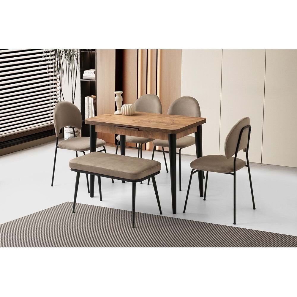 Diş Budak 4 Adet Suna Sandalye - 1 Adet Atlanta Sırtsız Bench 100+25 Silva Açılabilir Masa Takımı