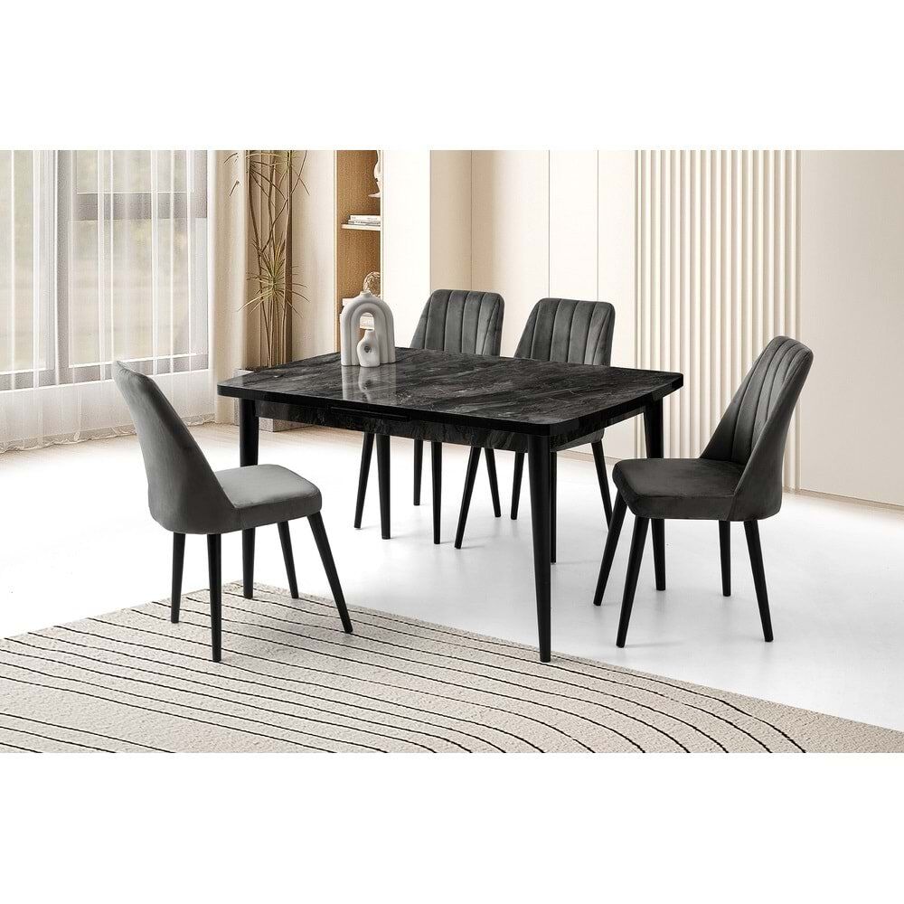 Mobilgen (Sadece Masa) Siyah Mermer 130+30 Silva Açılabilir Masa