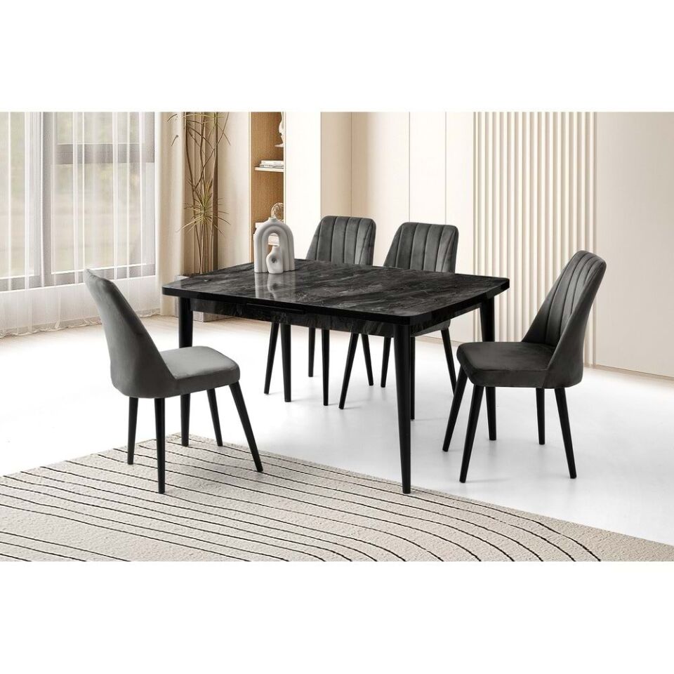 Mobilgen (Sadece Masa) Siyah Mermer 130+30 Silva Açılabilir Masa