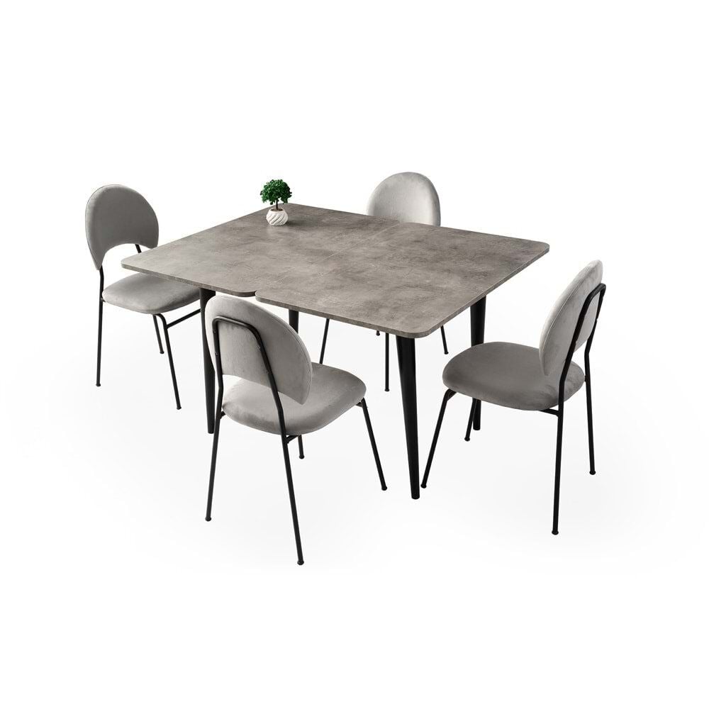 Mobilgen Gümüş 4 Adet Suna Sandalye 65+65 Gonca Açılabilir Masa Takımı