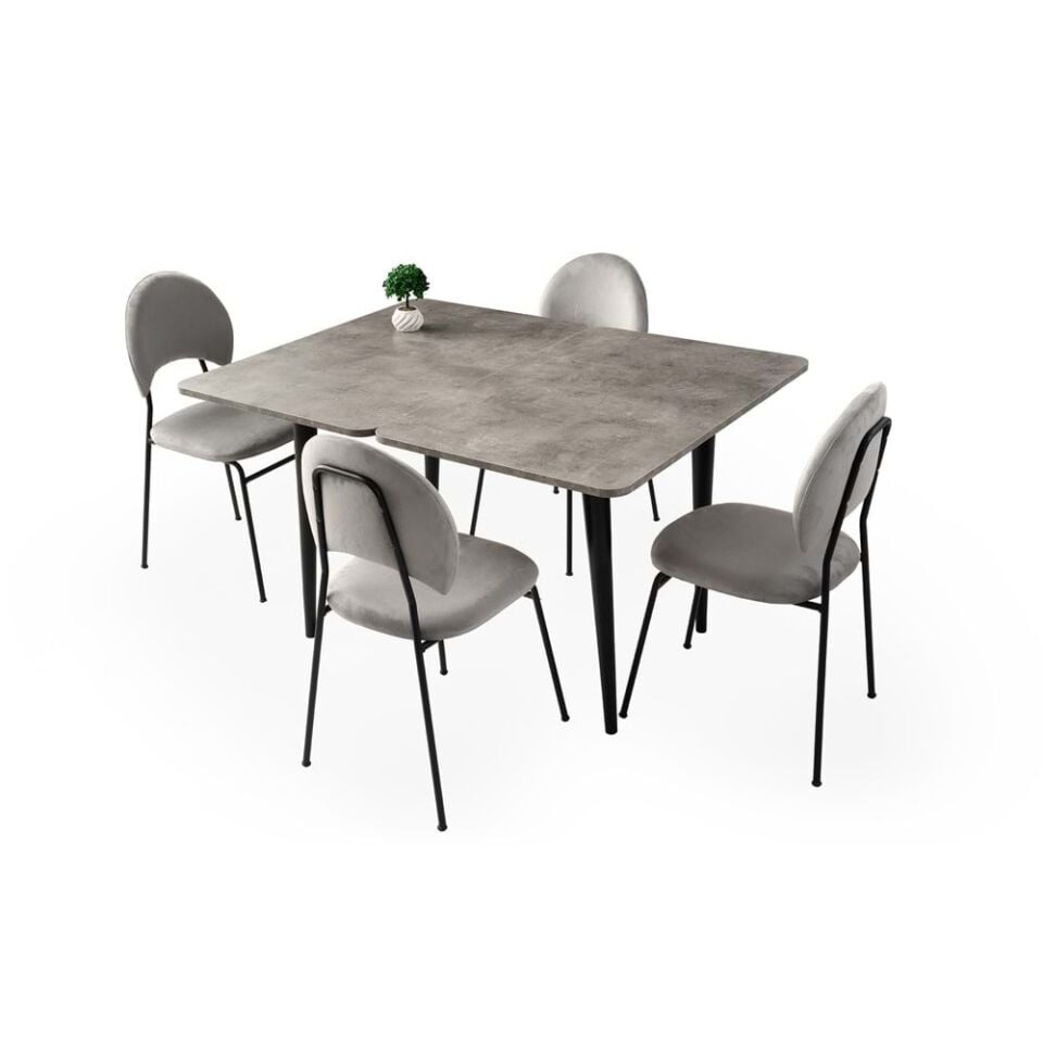 Mobilgen Gümüş 4 Adet Suna Sandalye 65+65 Gonca Açılabilir Masa Takımı