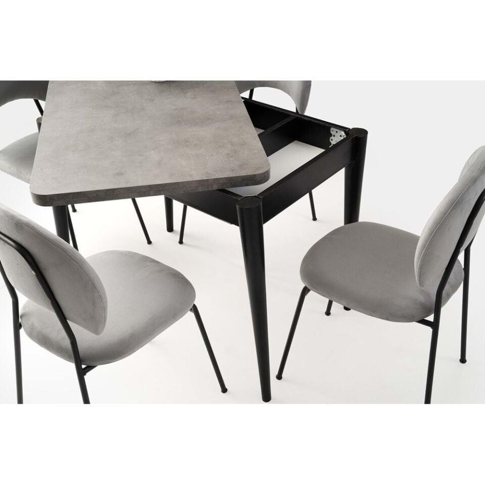 Mobilgen Gümüş 4 Adet Suna Sandalye 65+65 Gonca Açılabilir Masa Takımı