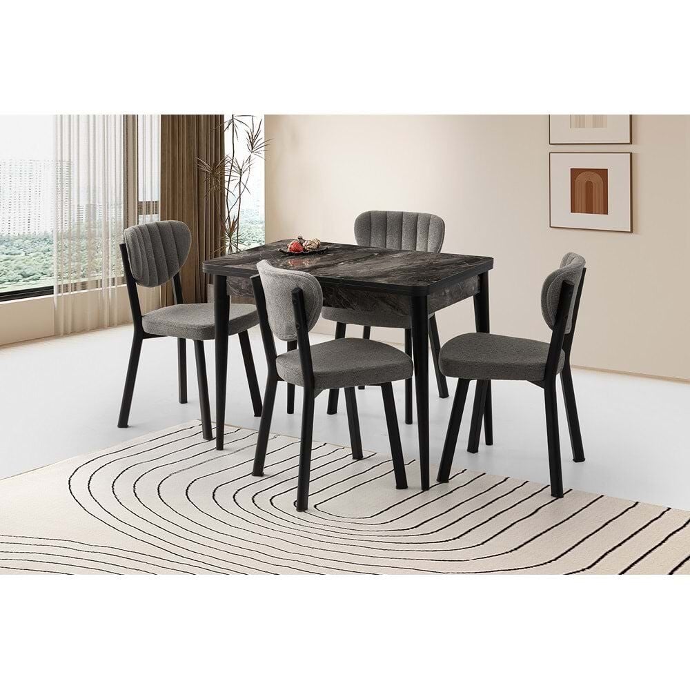 Mobilgen 4 Adet Esinti Sandalye 65+65 Gonca Açılabilir Masa Takımı