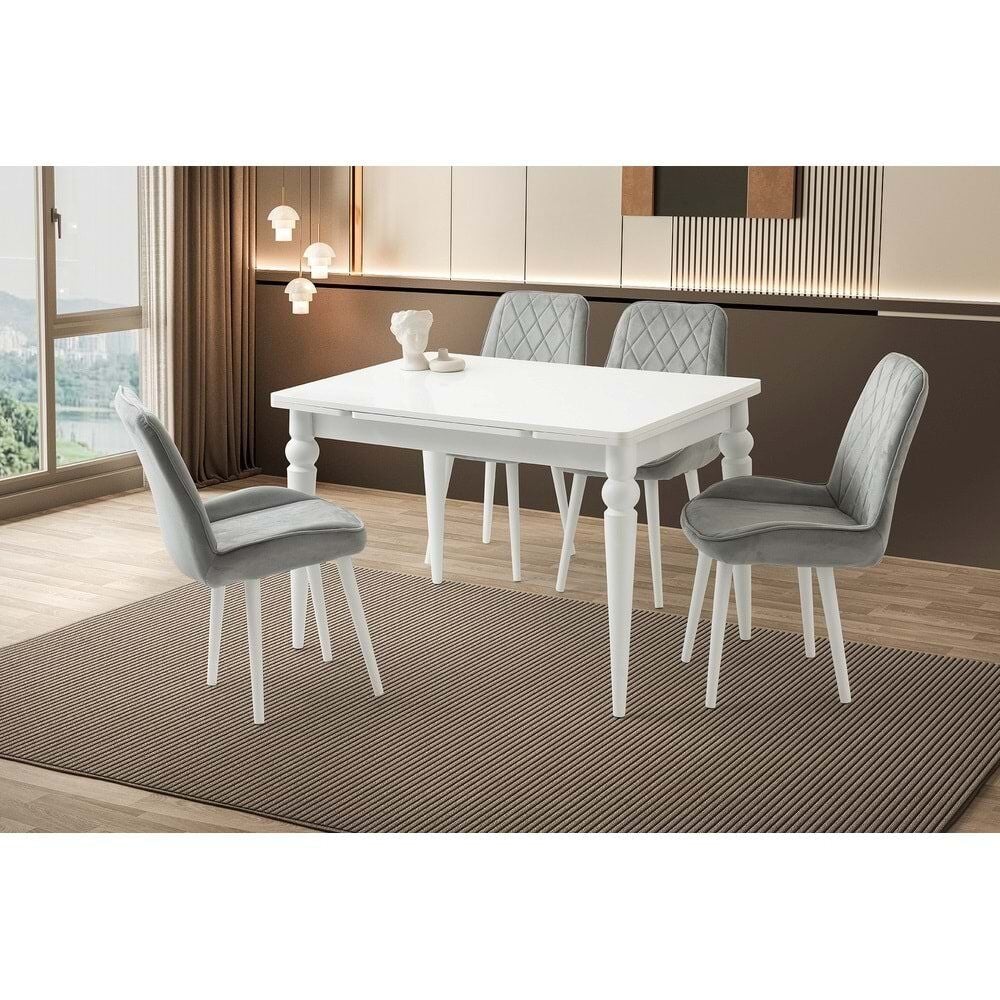 Mobilgen Beyaz 4 Adet Fulya Sandalye 120+60 Arda Açılabilir Masa Takımı