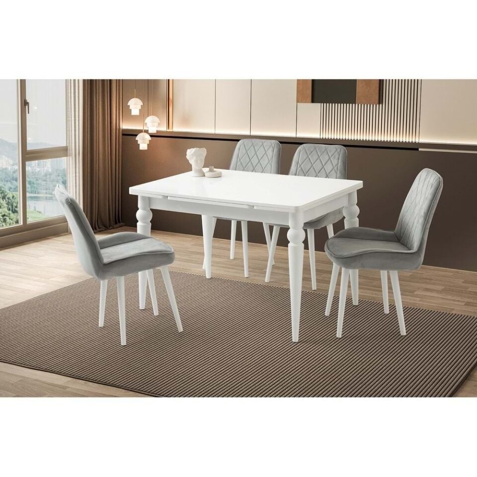 Mobilgen Beyaz 4 Adet Fulya Sandalye 120+60 Arda Açılabilir Masa Takımı