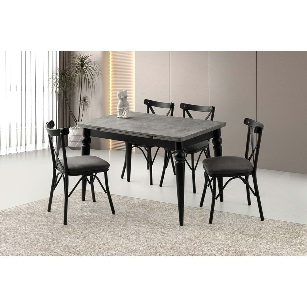 Mobilgen Gümüş 4 Adet Çapraz Sandalye 120+60 Arda Açılabilir Masa Takımı