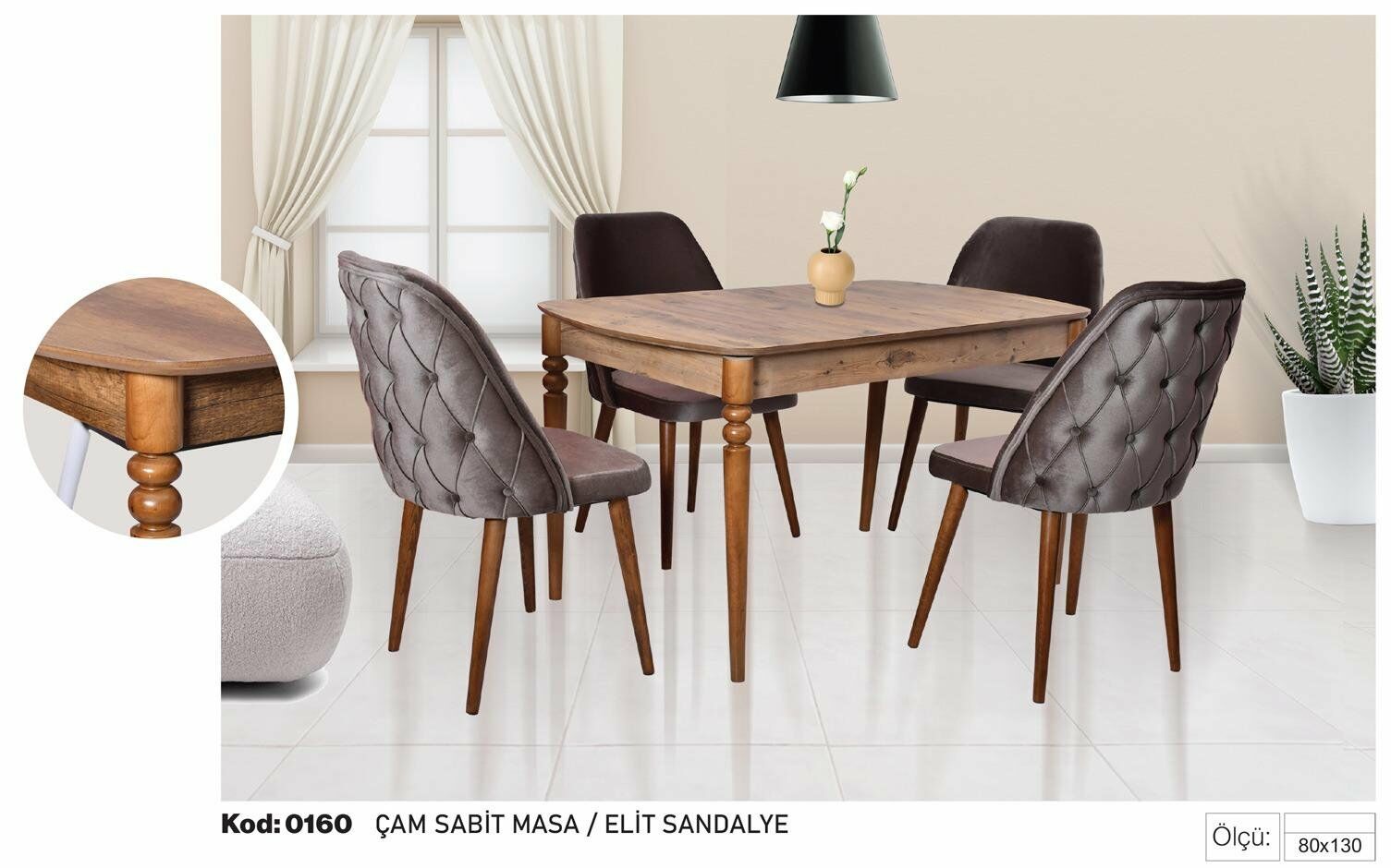 Çam Sabit Masa Kahve Elit Sandalye