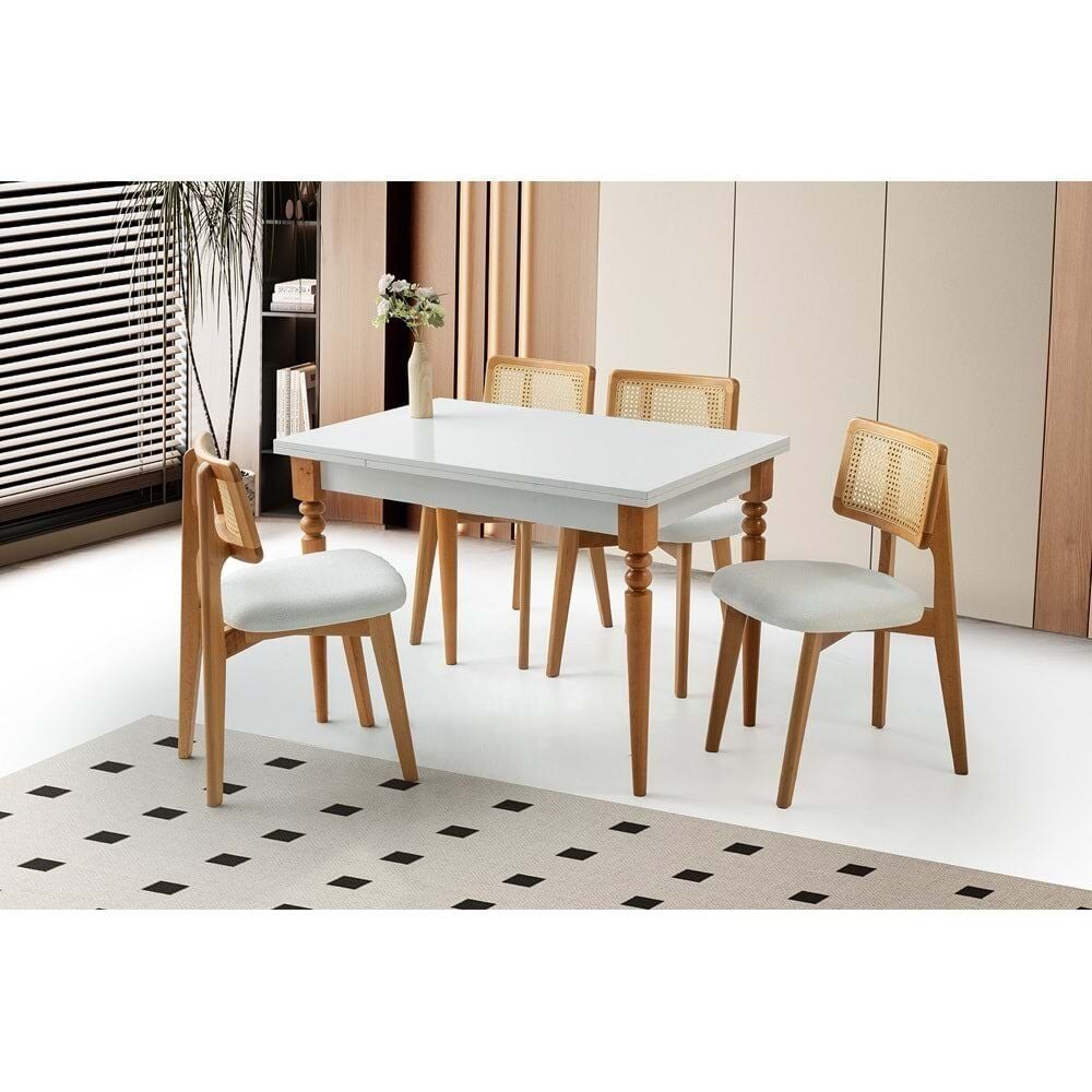 Mobilgen Beyaz 4 Adet Kuzey Sandalye 110+60 Smart Açılabilir Masa Takımı