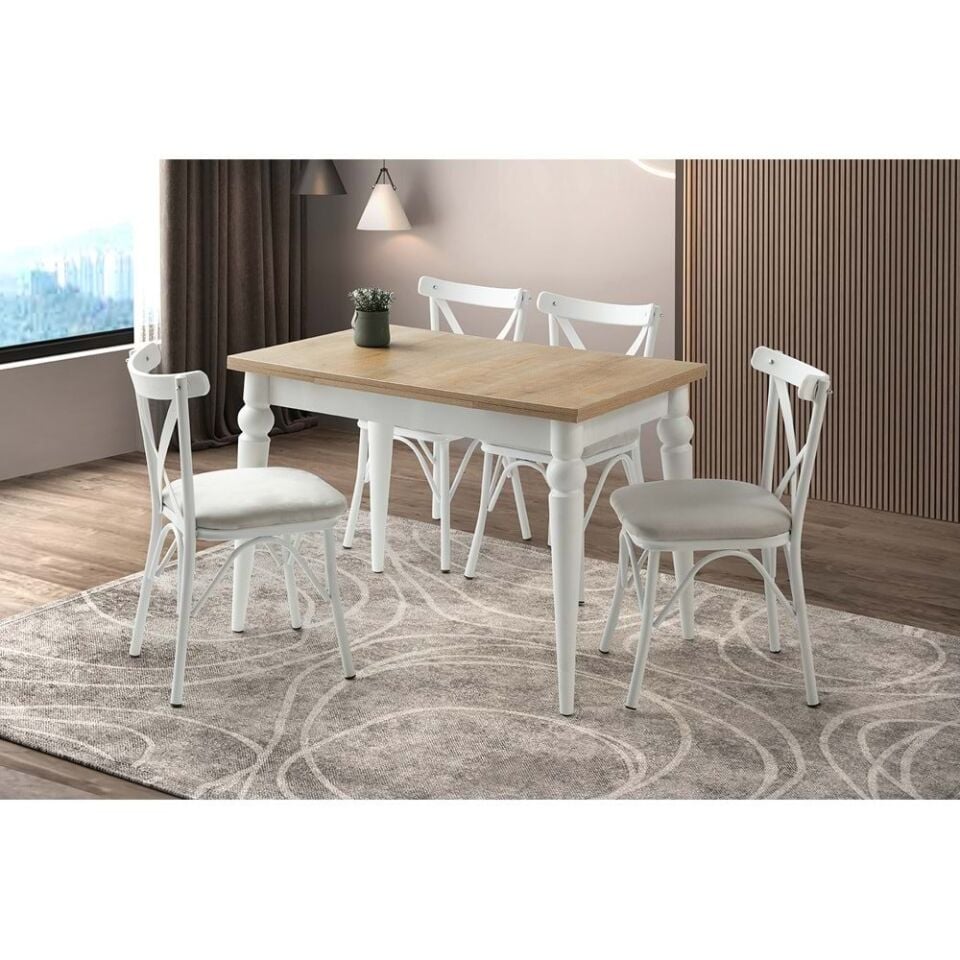 Mobilgen Diş Budak 4 Adet Çapraz Sandalye 110+60 Smart Açılabilir Masa Takımı